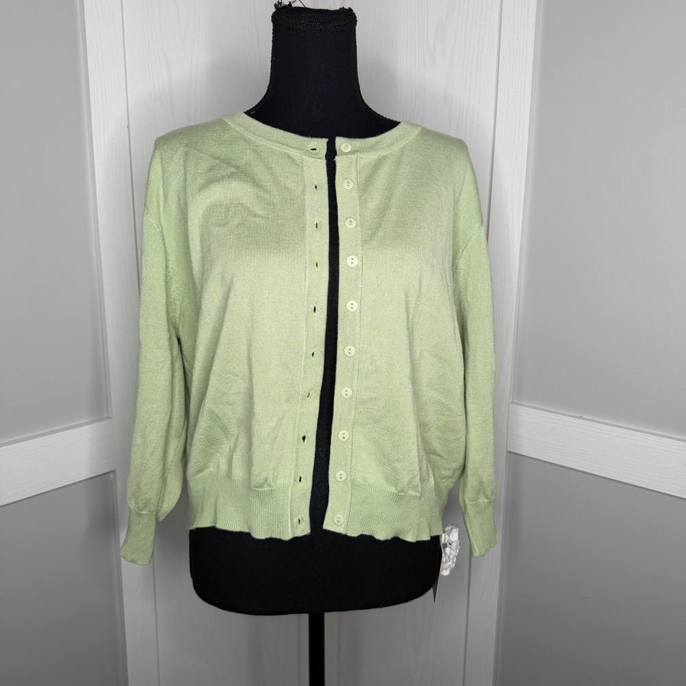 Kohl's Cardigan Sweater Womens 2XL Green Button Front Lightweight Knit Stretch